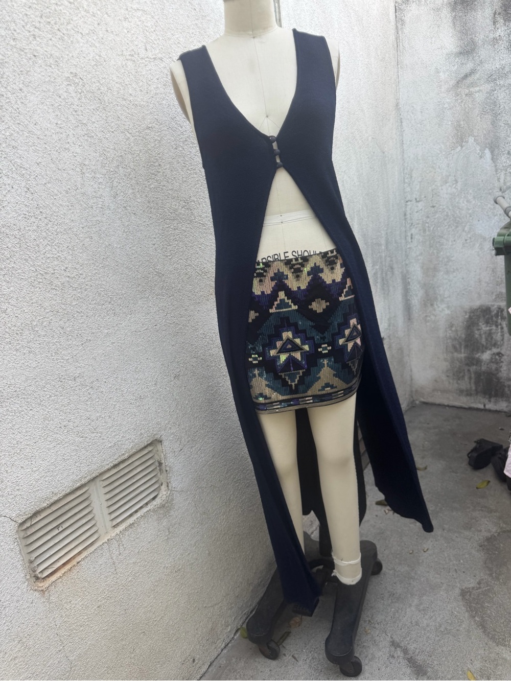 Express Beaded  Mini Skirt in Navy, Cream, Teal whimsical